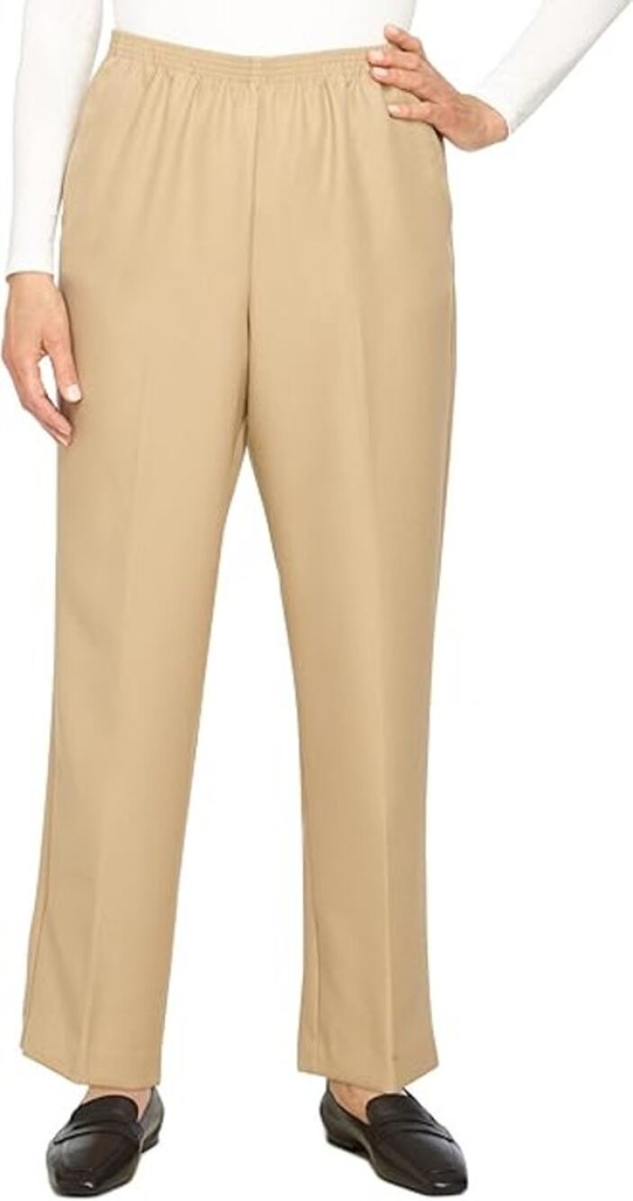 Alfred Dunner Classics Womens Straight Mid Rise Pull-On Pant Tan Plus Size 18P
